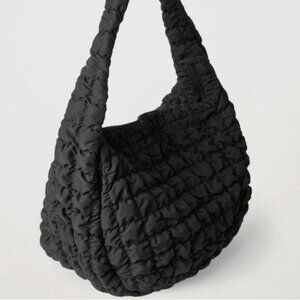 COS Oversize Very Large Black Quilted Polyester Tote Bag NWT